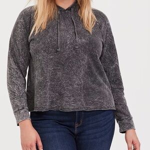 TORRID Gray Mineral Acid Wash Cropped Midi Pullover Hoodie Sweater Top 2 2X